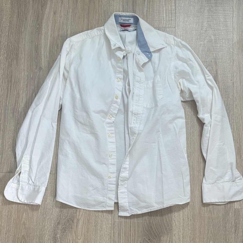 Izod Kids White Button-Down Shirt with Subtle Collar Contrast